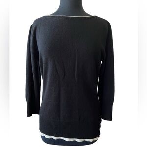 Peck & Peck Cable Knit Cashmere Sweater Size‎ M Black 3/4 100% 2-Ply Pullover